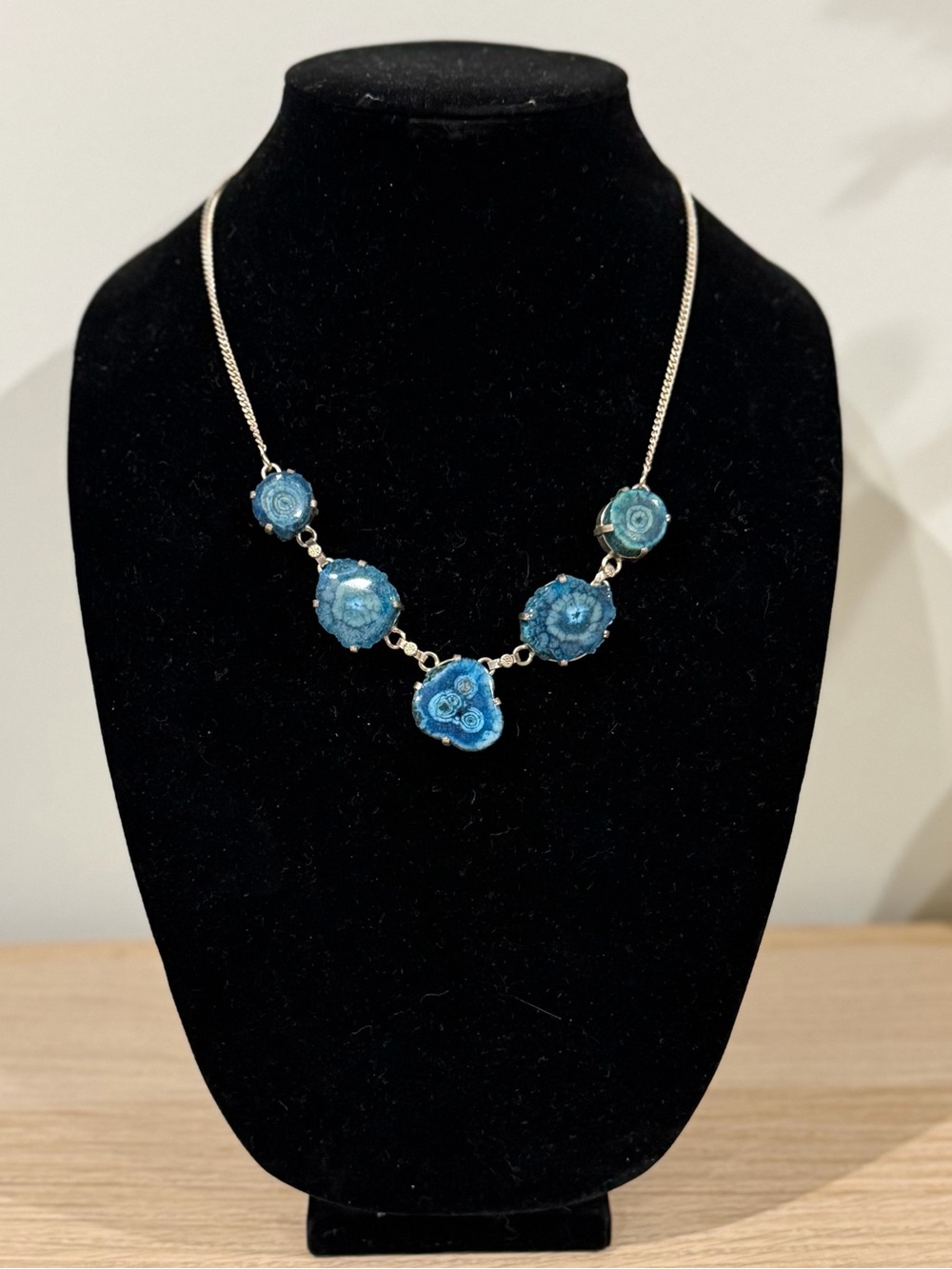 Blue Geode Stone Sterling Silver 925 Stamped Necklace - NWOT Women Jewelry